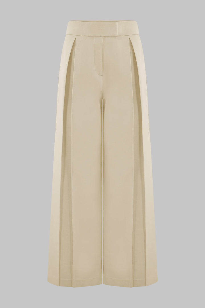 Maria - Pantalon taille haute plissé – coupe fluide en lin