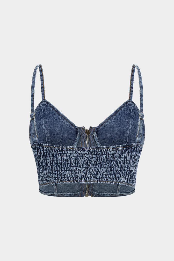 Romia - Ensemble bustier en denim et pantalon plissé en chiffon