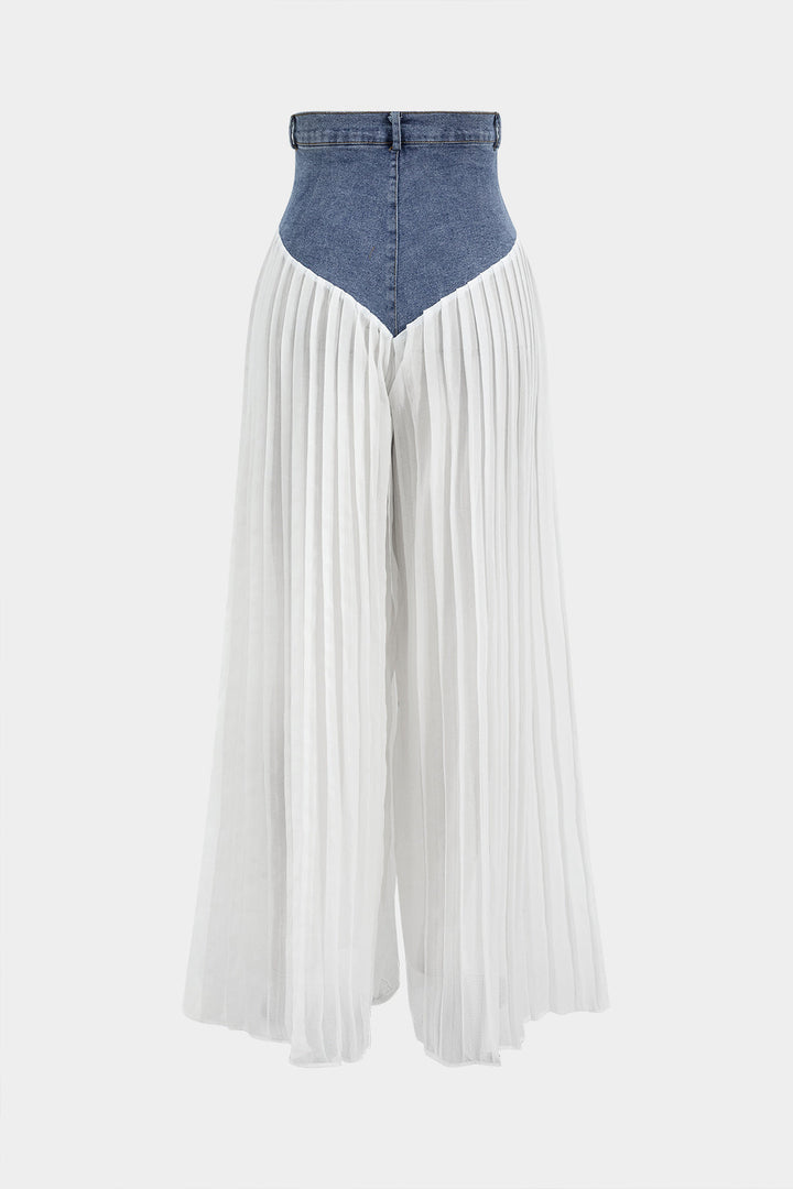 Romia - Ensemble bustier en denim et pantalon plissé en chiffon