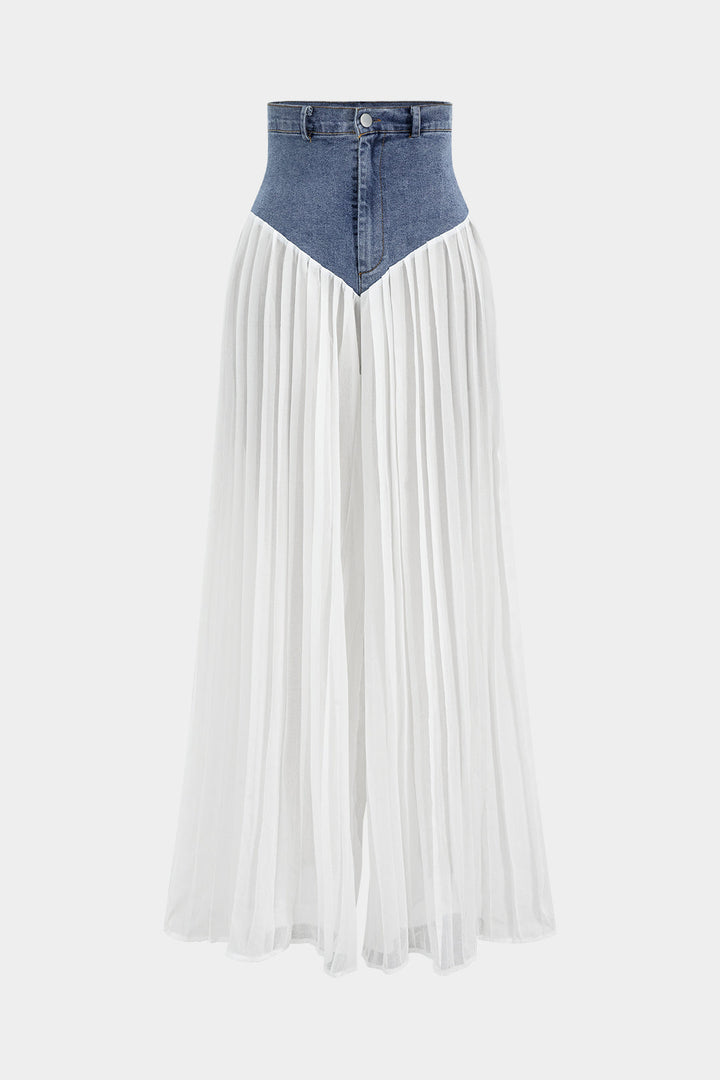 Romia - Ensemble bustier en denim et pantalon plissé en chiffon
