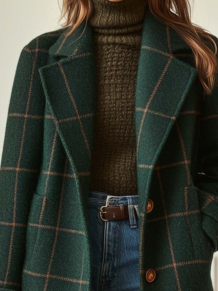 Florencia | Abrigo de Tweed a Cuadros con Solapas Retro
